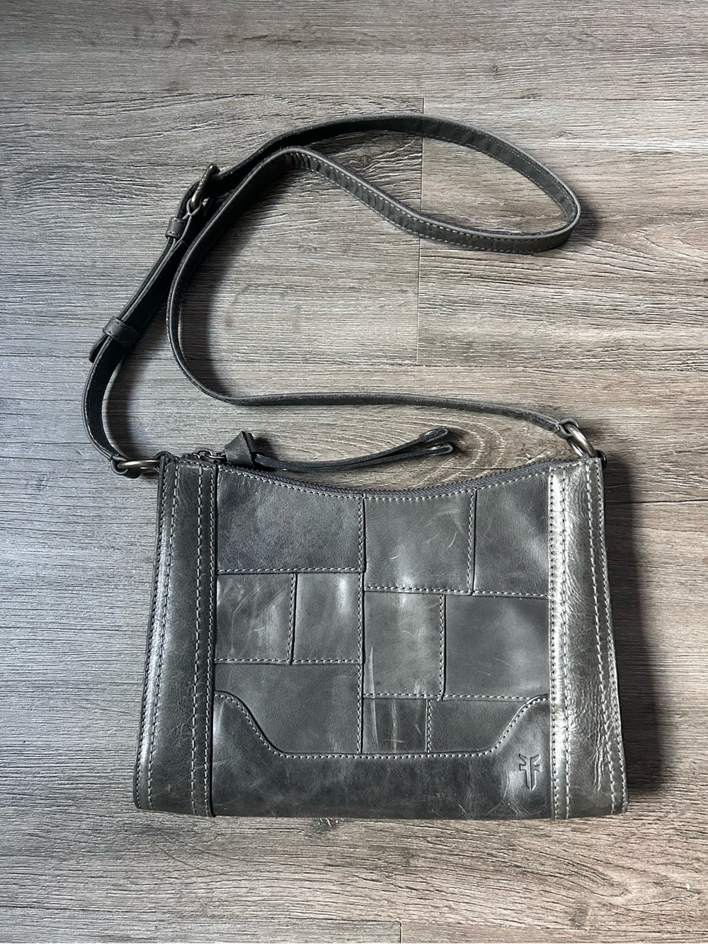 Frye Melissa Patchwork Gray Leather Crossbody Purse Shoulder Bag